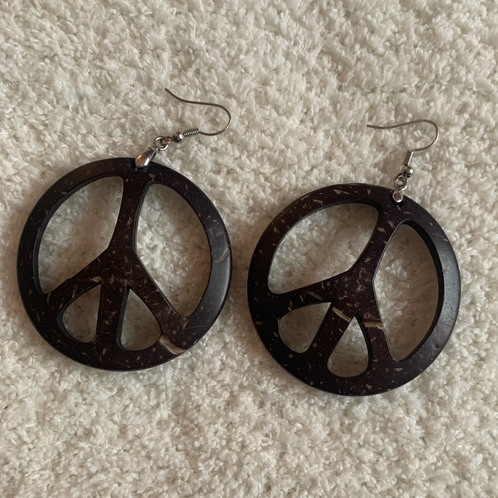 Wood 2" Peace Earrings 🕊️